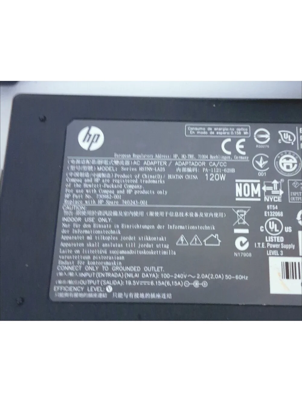 HP HSTNN-LA25 730982-001 AC/DC Adapter In 100-240V Out 19.5VDC 6.15A TESTED
